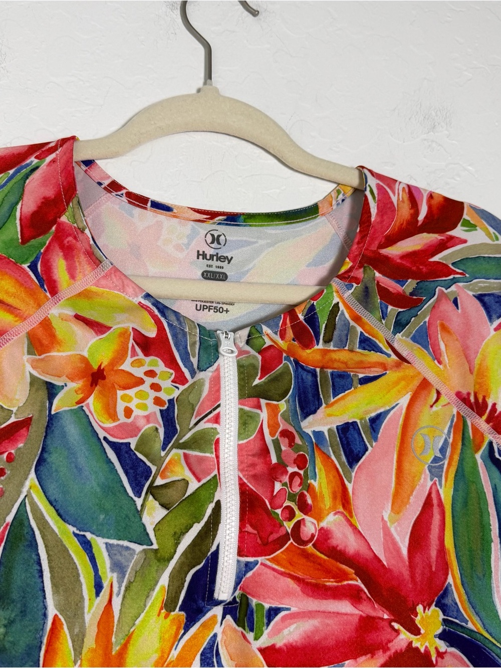 Hurley Womens XXL UPF 50+ Rash Guard Top Tropical Flower Print pullover Stretchy - Picture 8 of 10